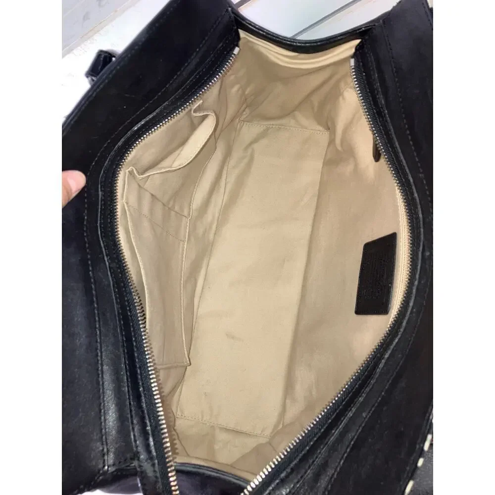 COACH 25811 BLACK, WHITE PRINT CANVAS, LEATHER SHOULDER BAG